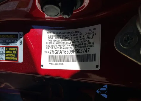 2009 Honda Civic Lx из США, поврежденный, VIN 2HGFA16509H503747